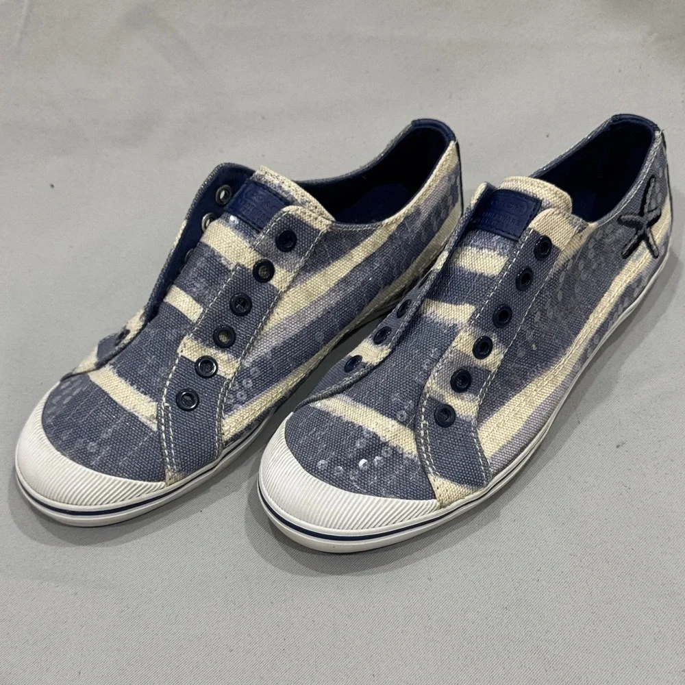 Coach Blue and Cream Slip-On Sneakers - Picture 1 of 10